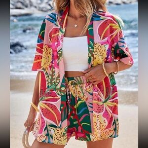 Tropical Pink Floral Women's Swim Coverup Set